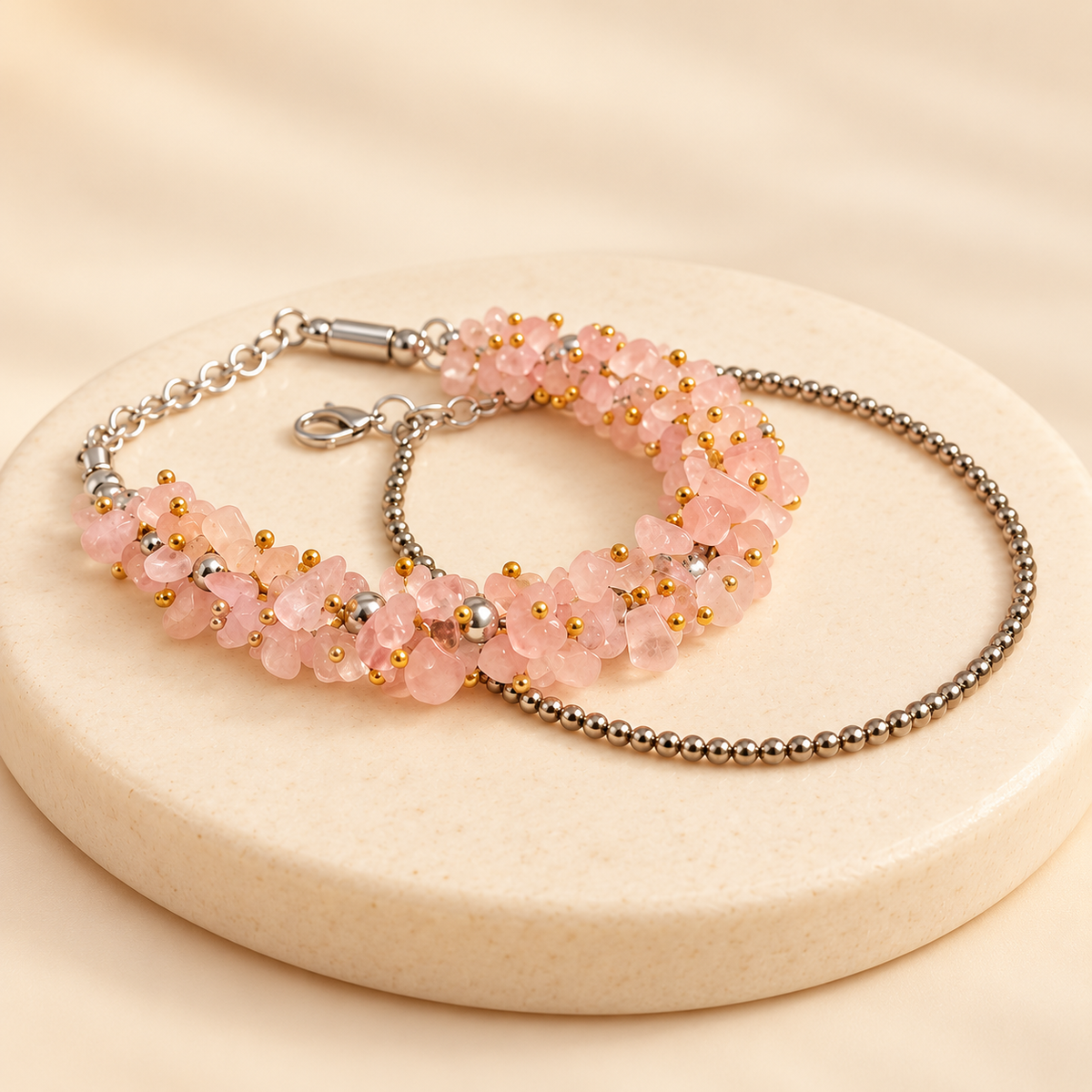 Raw Pyrite Anklet with Free Rose Quartz Crystal chips Bracelet