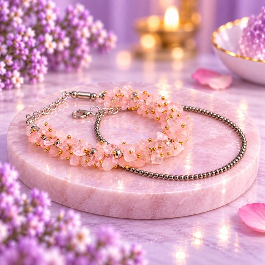 Raw Pyrite Anklet with Free Rose Quartz Crystal chips Bracelet