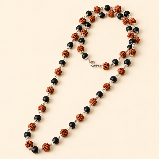 Divya Raksha Rudraksha & Karungali Mala with Silver Capping