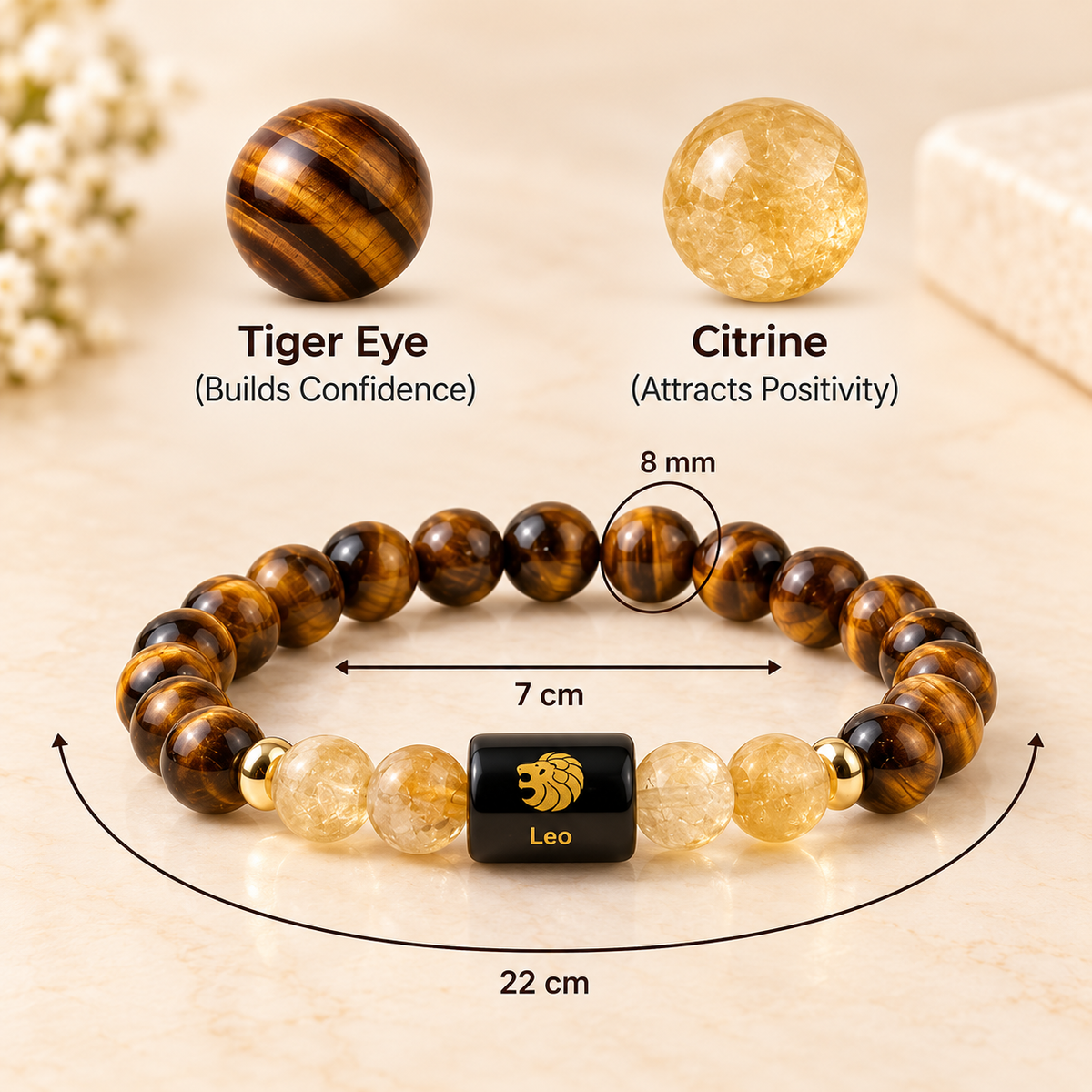 Leo (सिंह राशि) Zodiac Tiger Eye & Citrine Bracelet