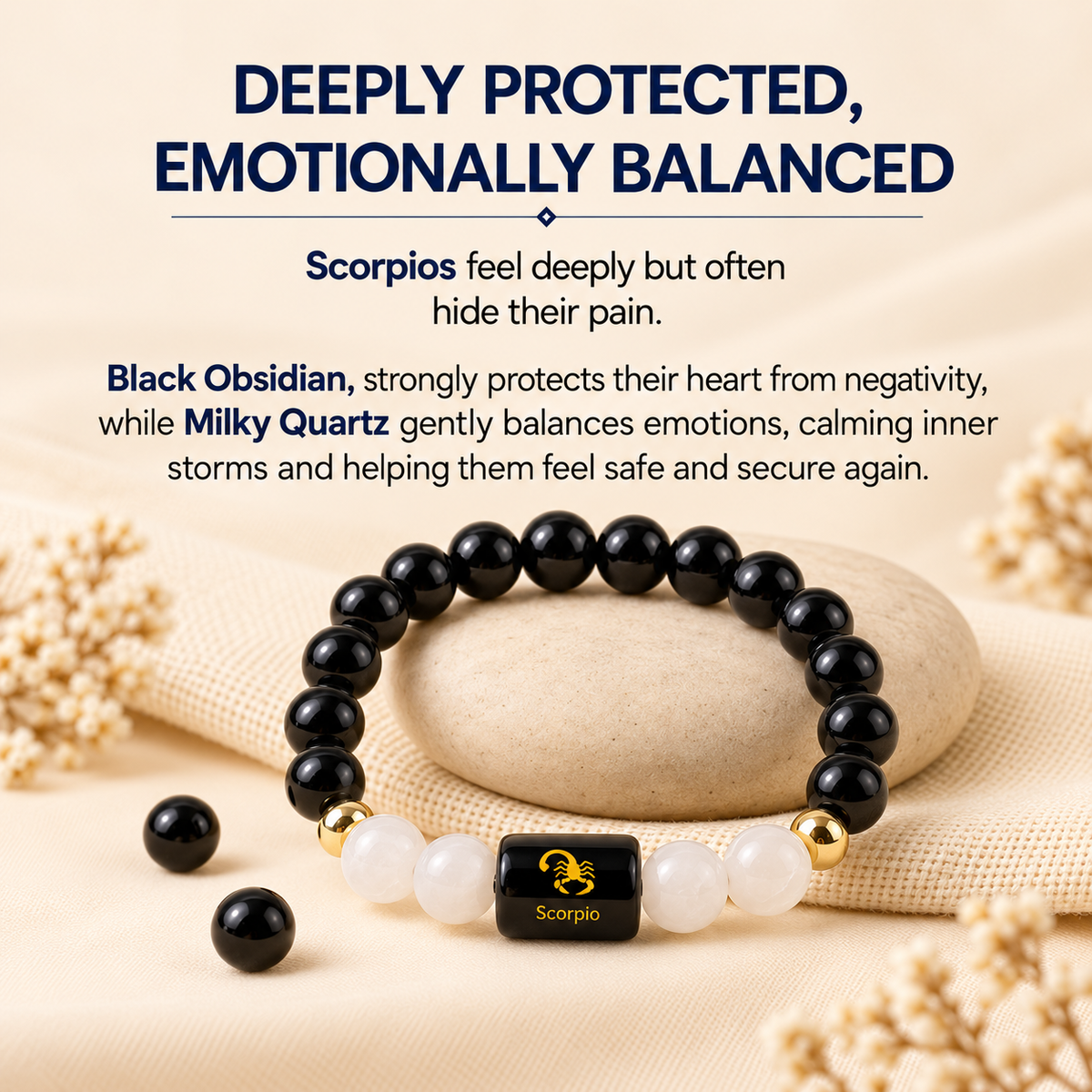 Scorpio (वृश्चिक राशि) Zodiac Black Obsidian & Milky Quartz Bracelet