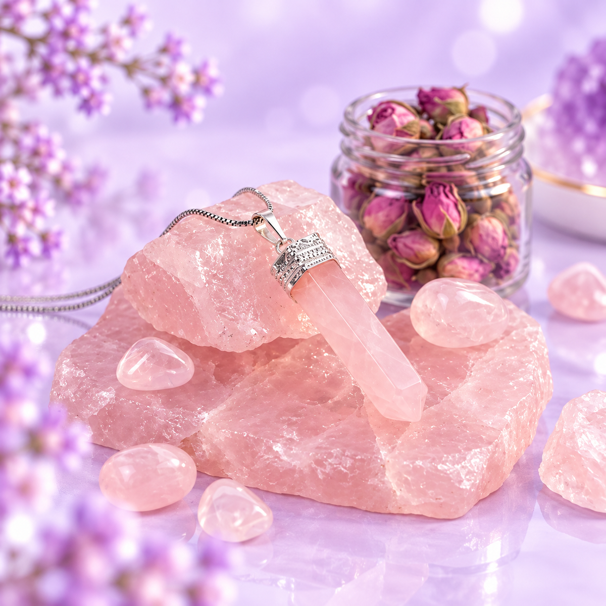Love Attraction Rose Quartz Pencil Pendant