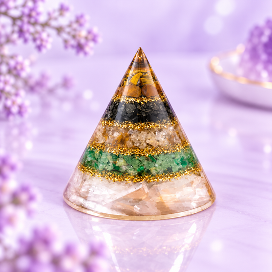 Conical Dhan Yog Pyramid With Selenite Base
