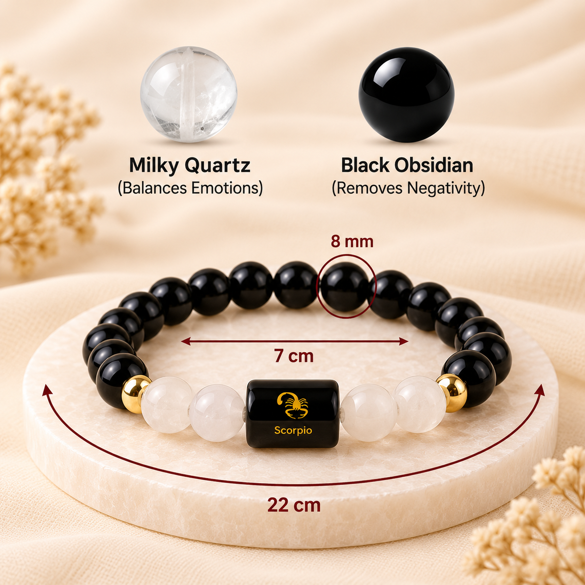 Scorpio (वृश्चिक राशि) Zodiac Black Obsidian & Milky Quartz Bracelet