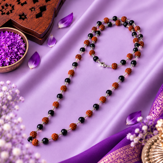 Divya Raksha Rudraksha & Karungali Mala with Silver Capping