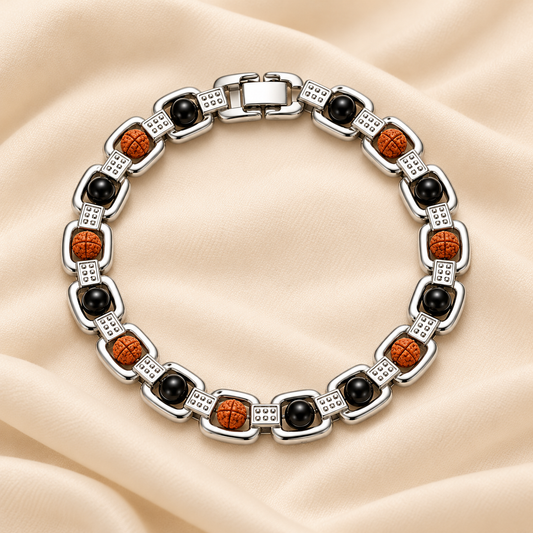Metal Ruduraksha And Karungali Bracelet - silver