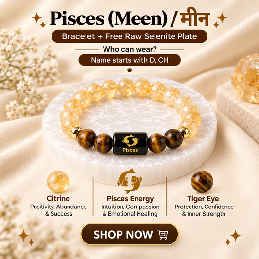 Pisces (मीन राशि) Zodiac Citrine & Tiger Eye Bracelet