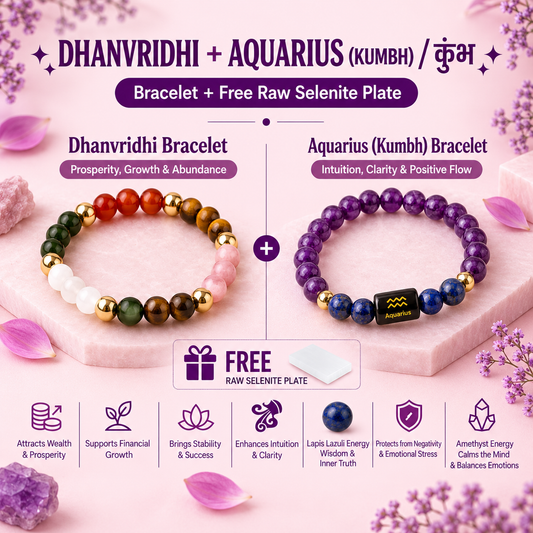 Aquarius (Kumbh Rashi) Zodiac & Dhan Vriddhi Combo Bracelet