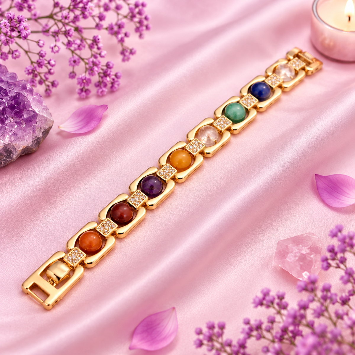 7 Chakra Gold Plated Bracelet for Energy & Balance