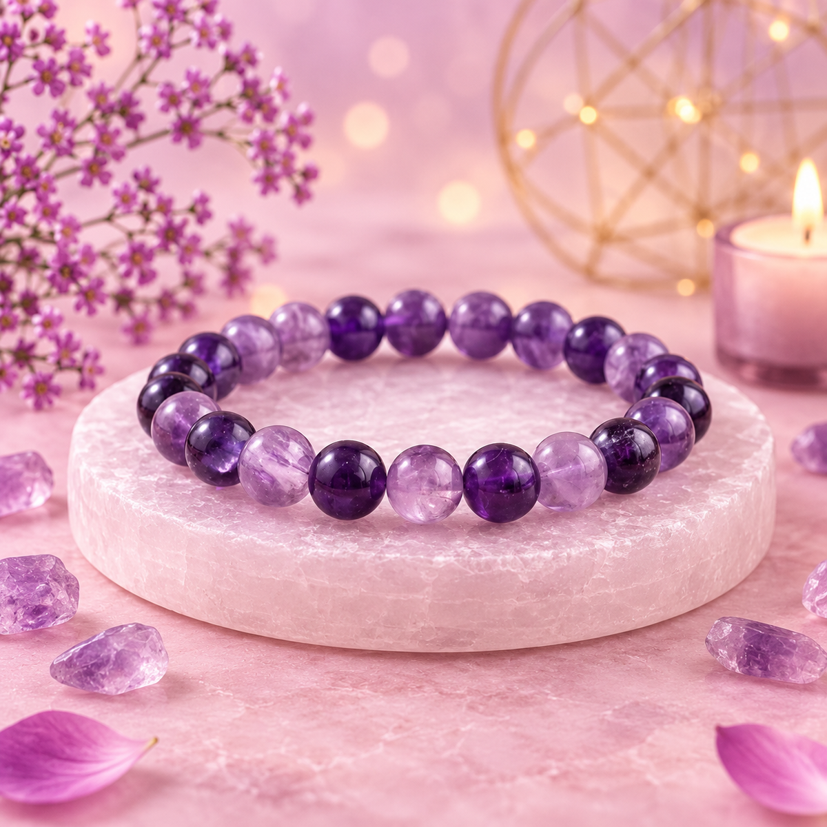Amethyst Crystal Bracelet with Raw Selenite Plate