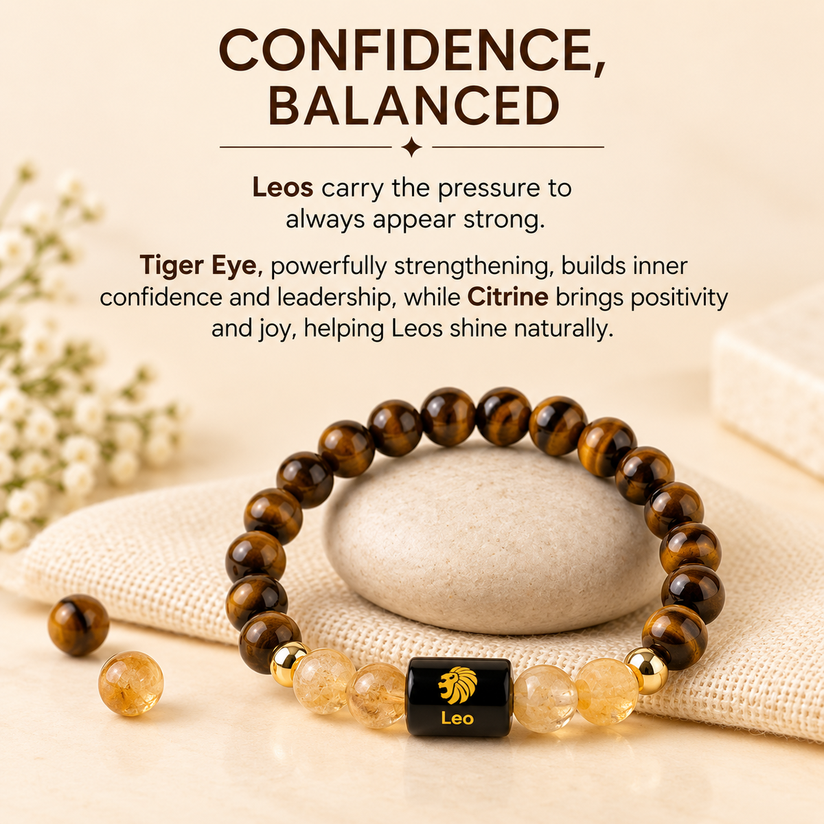 Leo (सिंह राशि) Zodiac Tiger Eye & Citrine Bracelet