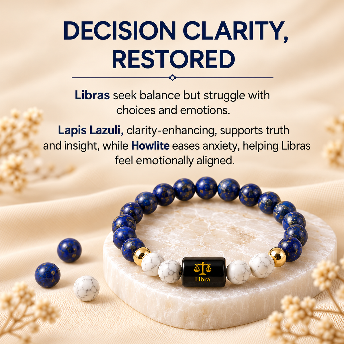 Libra (तुला राशि) Zodiac LapisLazuli & Howlite Bracelet