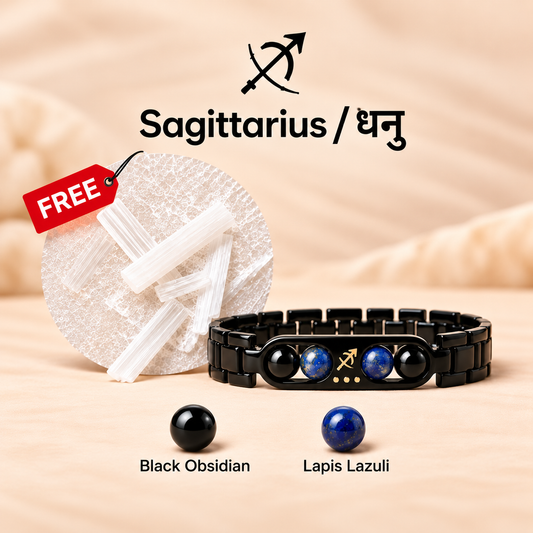 Sagittarius Zodiac Metal Bracelet with Free Raw Selenite Plate