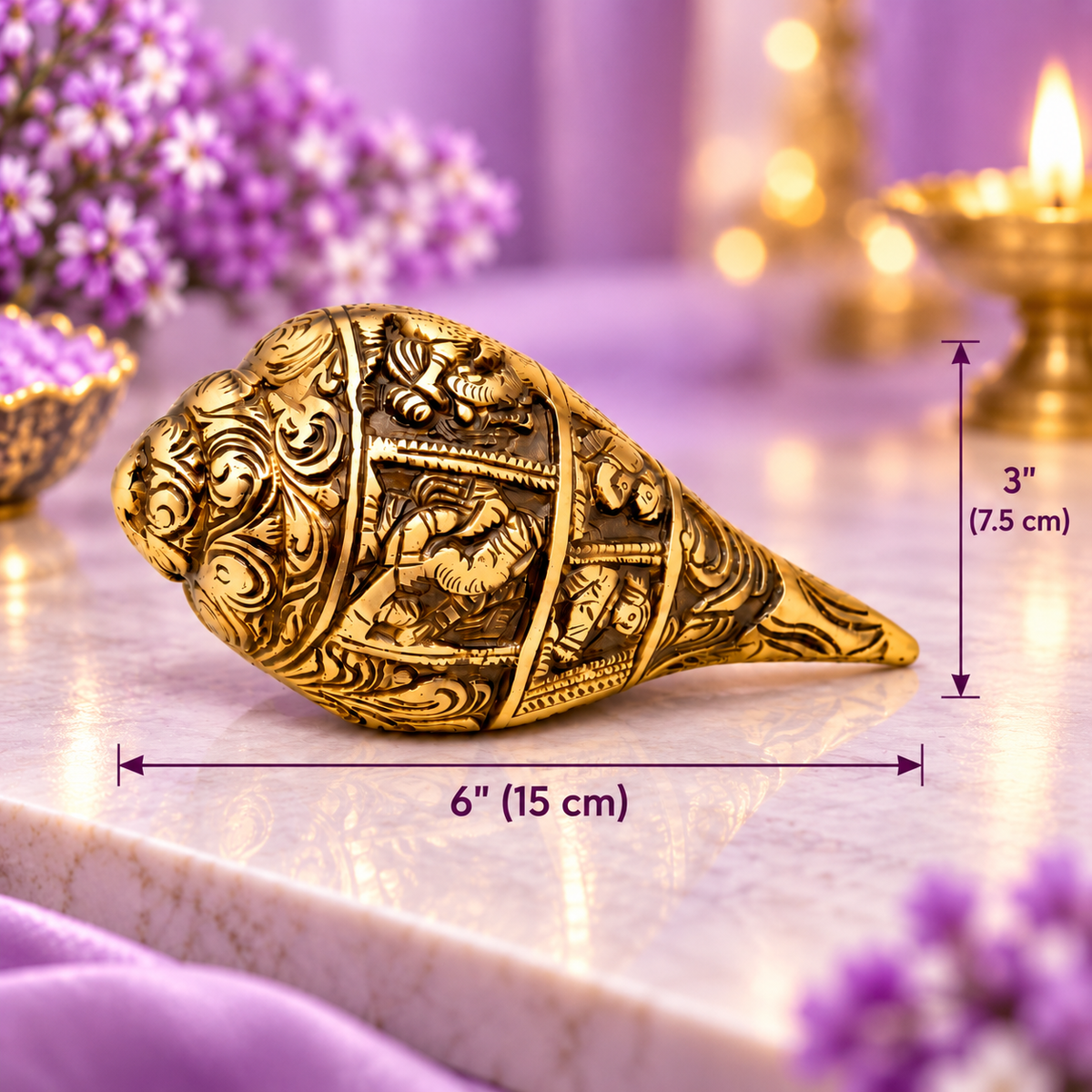 Pure Brass Shankh with 2 Diyas & Premium Gift Box | Traditional Pooja & Vastu Décor Set