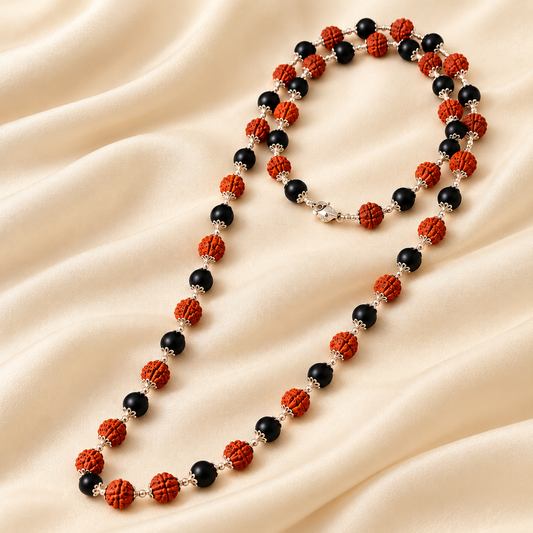 Divya Raksha Rudraksha & Karungali Mala with Silver Capping