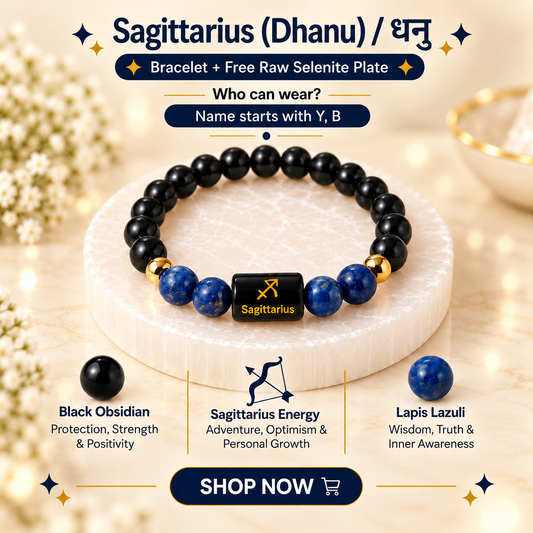Sagittarius (धनु राशि) Zodiac Black Obsidian & Lapis Lazuli Bracelet