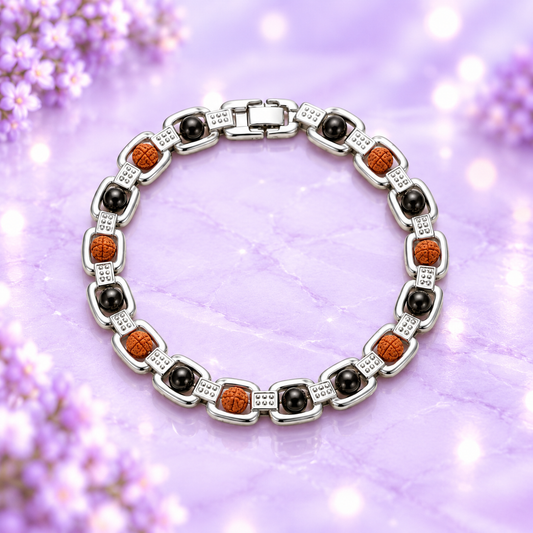 Metal Ruduraksha And Karungali Bracelet - silver