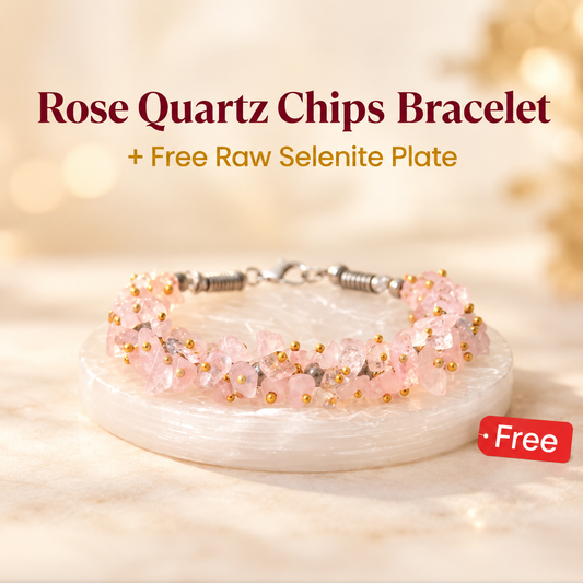 Rose Quartz Chips Bracelet with FREE Raw Selenite Plate