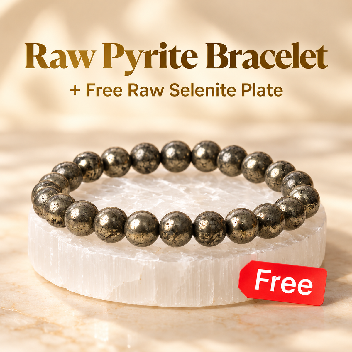 Raw Pyrite Bracelet with FREE Raw Selenite Plate