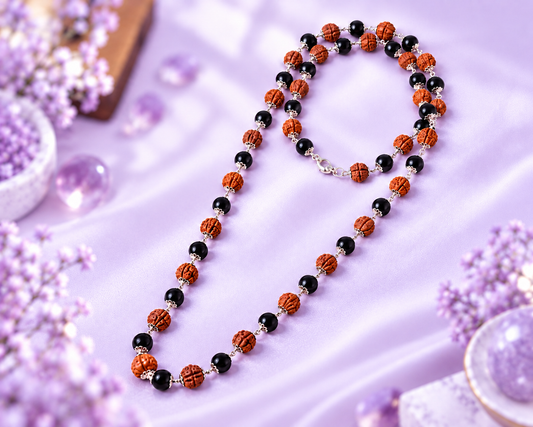 Divya Raksha Rudraksha & Karungali Mala with Silver Capping